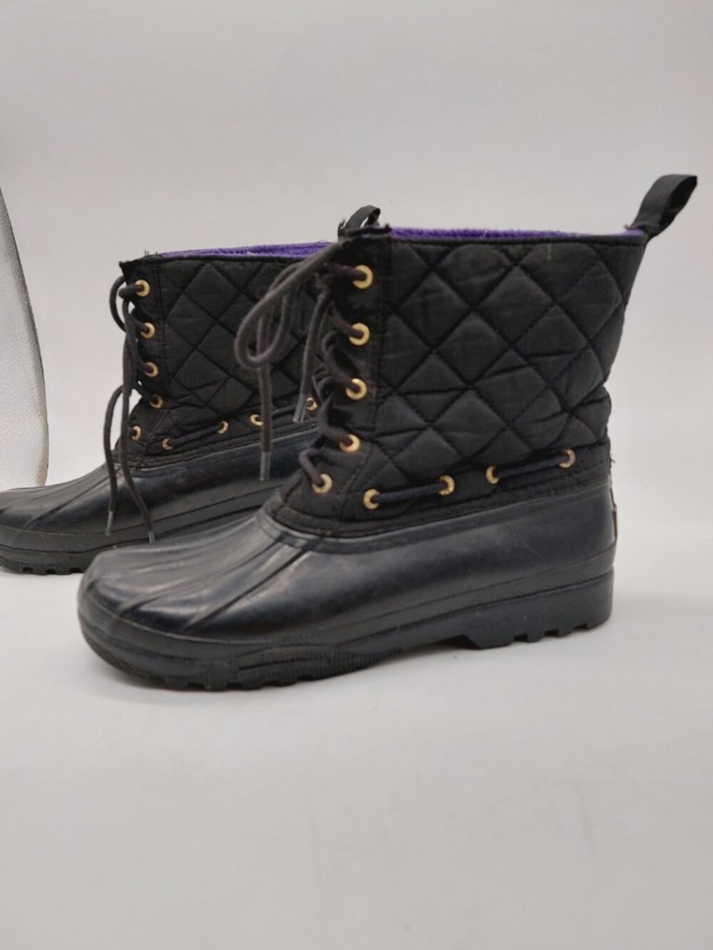 Sperry Size 8 Top Sider Black Rubber Quilted Lace Up Lined Duck Boots - Picture 11 of 11